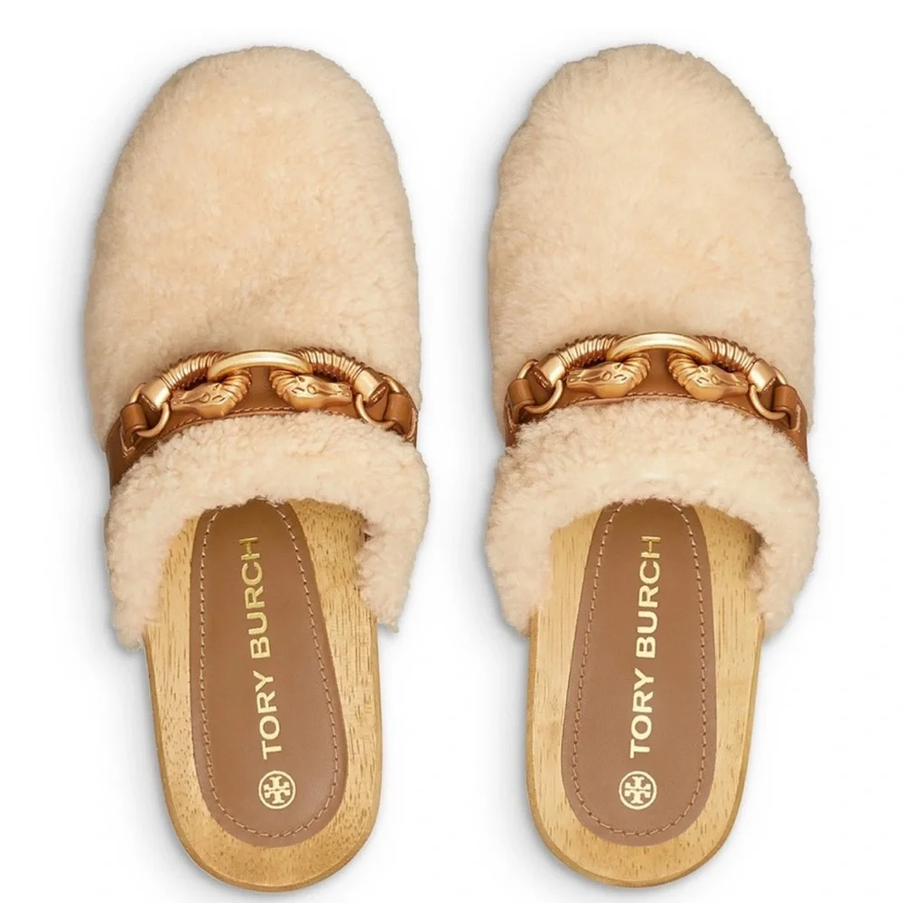Tory Burch Shearling Jessa Studded Clog Shoe Women's Size 8.5